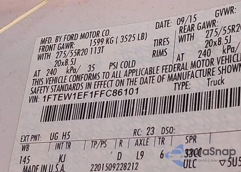 2015 Ford F-150 King Ranch from USA, damaged, VIN 1FTEW1EF1FFC86101